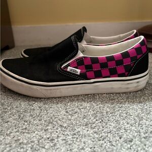 Vans Black and Pink Checkered Slip-Ons